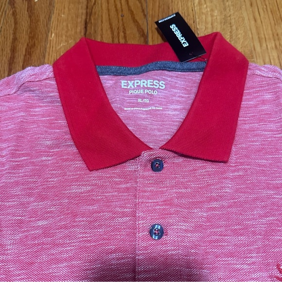 Express Pique Polo Shirt Mens XL Small Lion Red Heathered Breathable Summer New - Picture 4 of 9